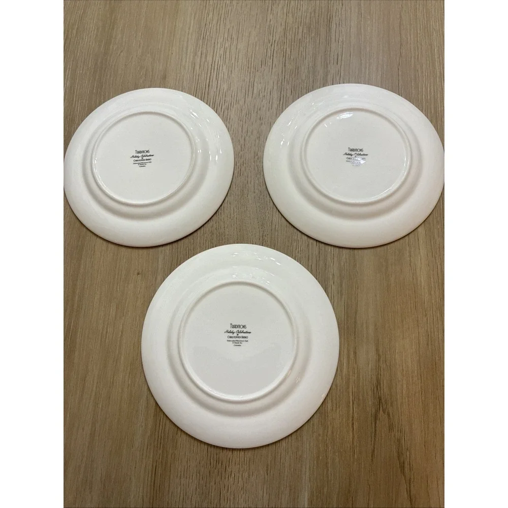 Christopher Radko Traditions Holiday Celebrations 3 Salad Bread Plates 8 1/4